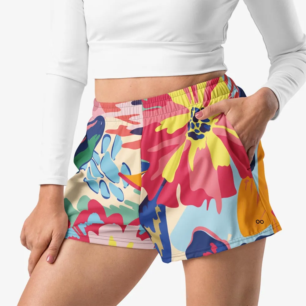 Recycled Breathy Shorts "Flower Splash" Red/Yellow/Blue