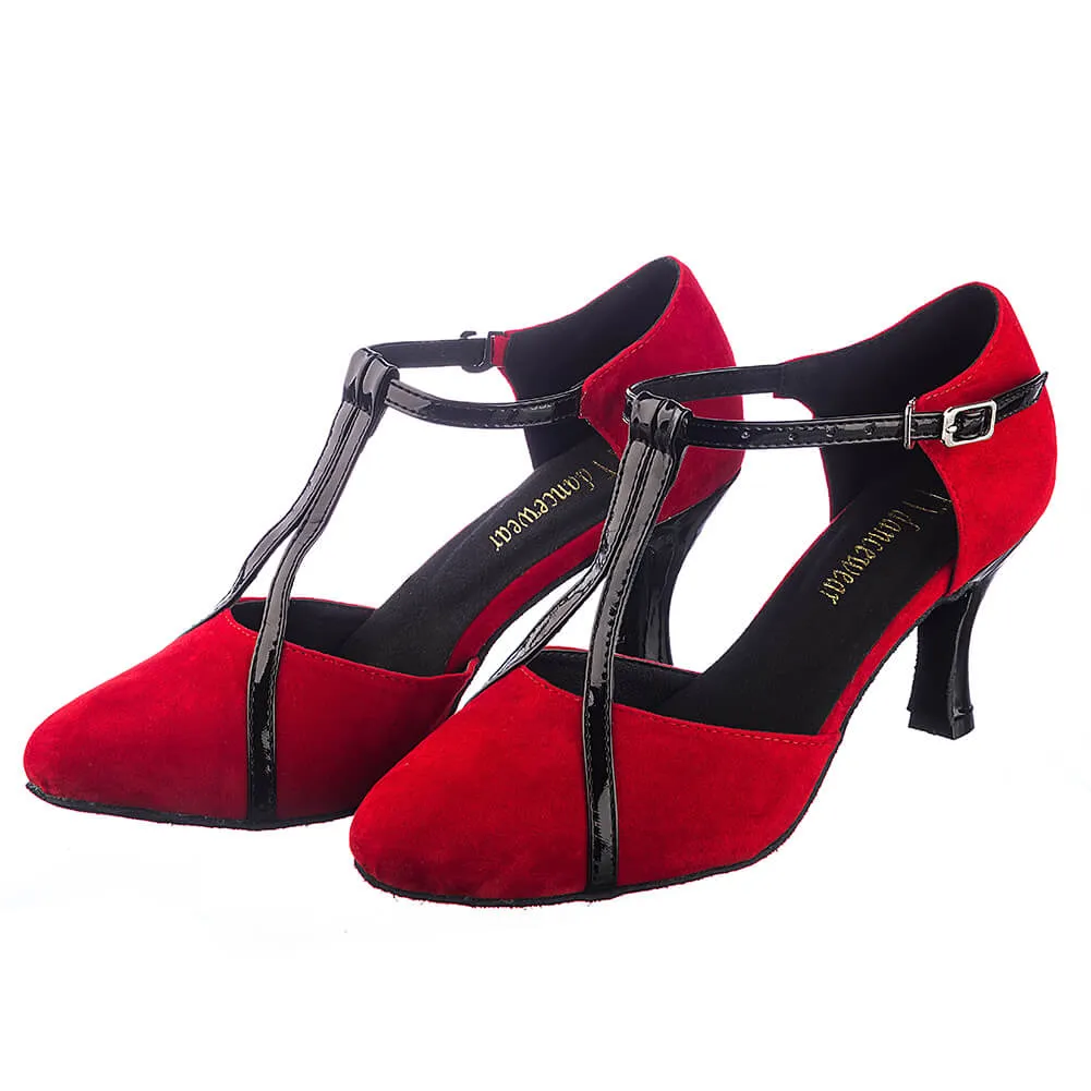 Red Velvet Ballroom Closed Toe Latin Salsa Dance Shoes