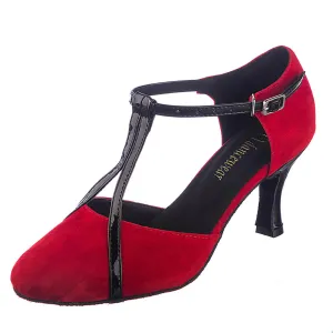 Red Velvet Ballroom Closed Toe Latin Salsa Dance Shoes