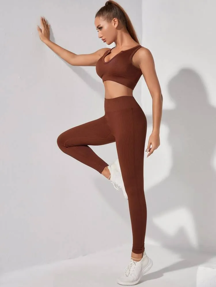 Ribbed Leggings-Brown