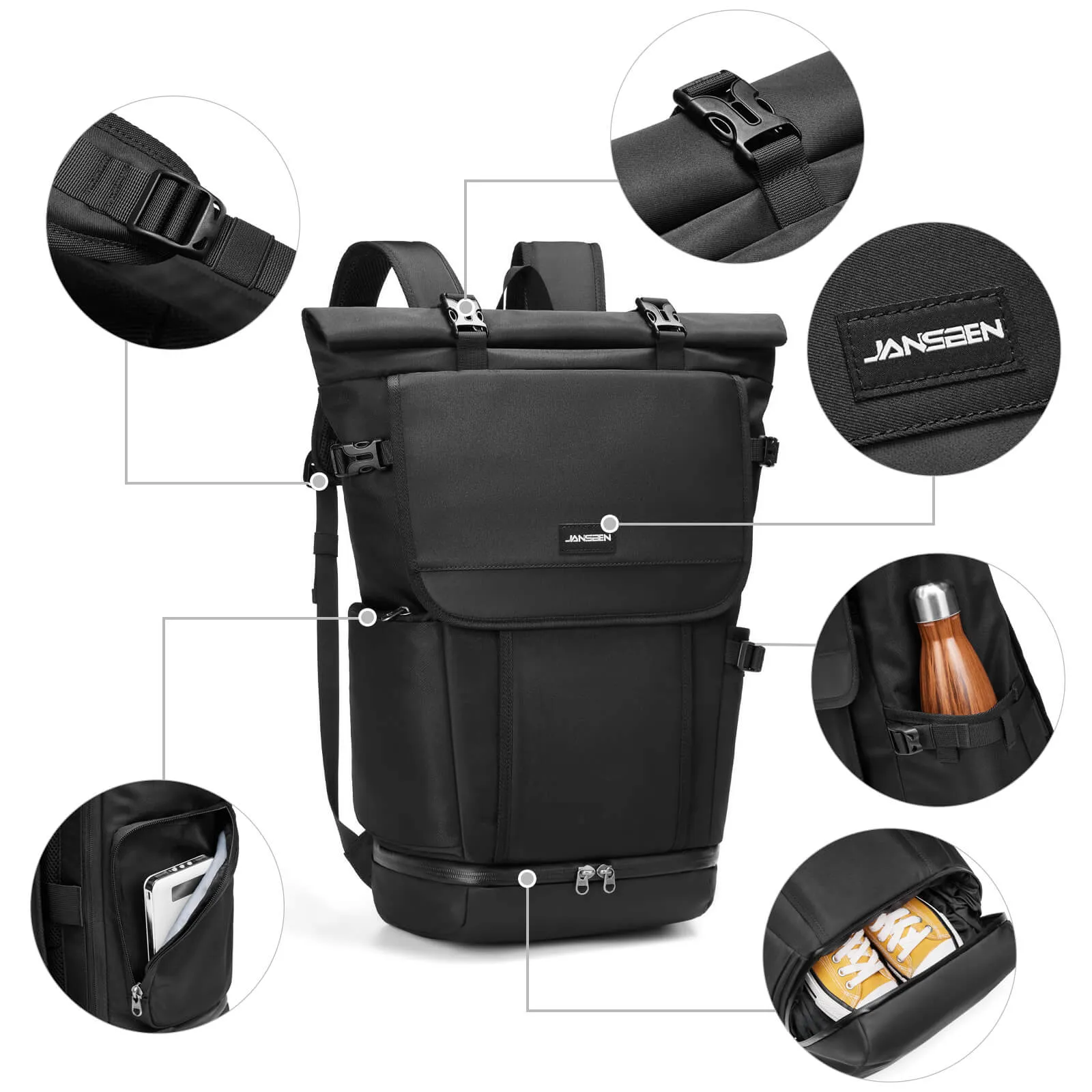 Rollup Backpacks with Shoes Compartment Jansben