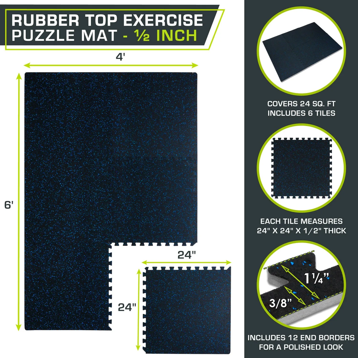 Rubber Top Exercise Puzzle Mat, 1/2-in