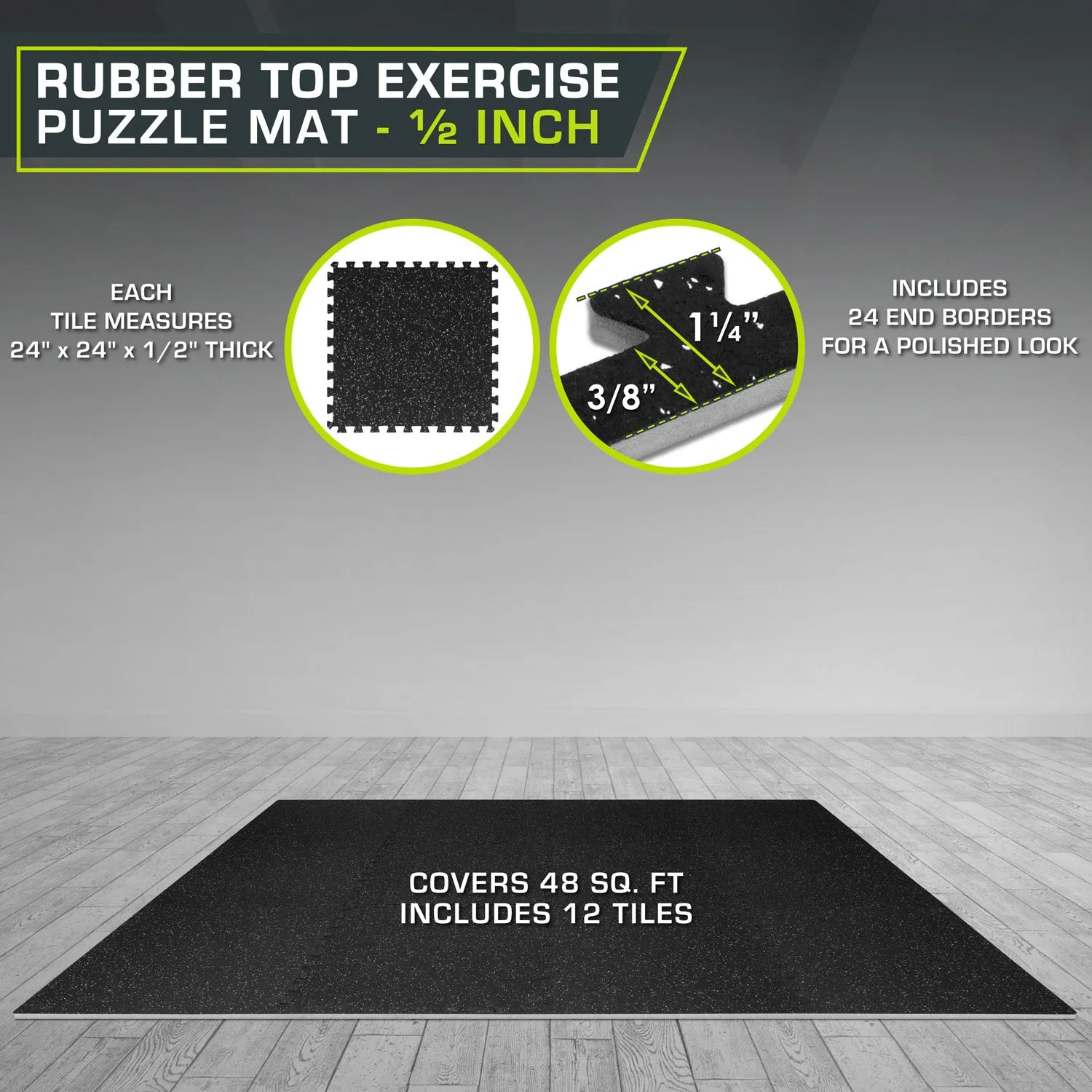 Rubber Top Exercise Puzzle Mat, 1/2-in