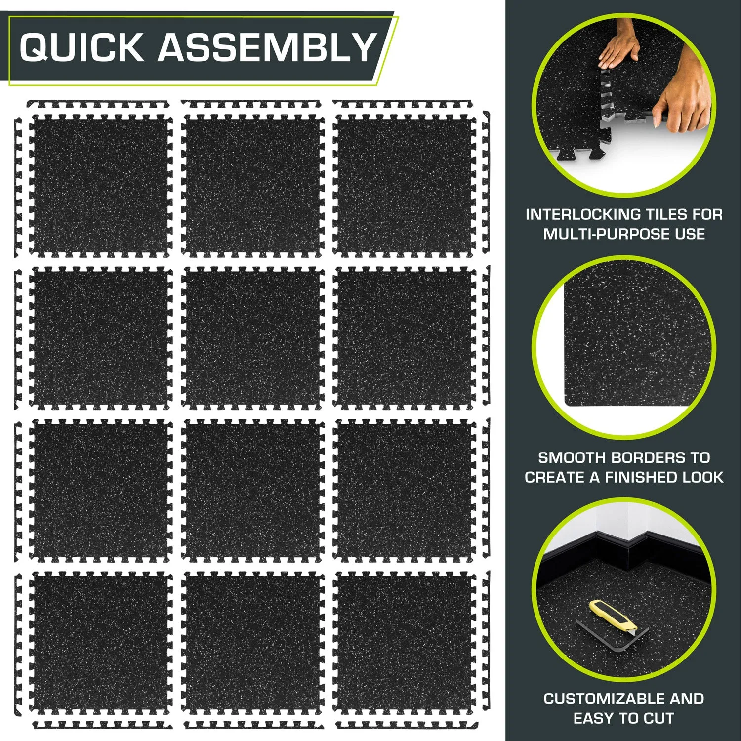 Rubber Top Exercise Puzzle Mat, 1/2-in