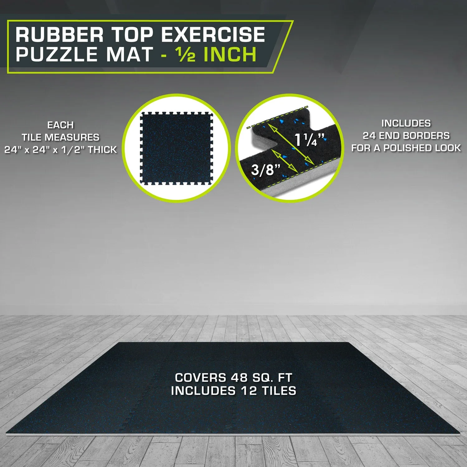 Rubber Top Exercise Puzzle Mat, 1/2-in