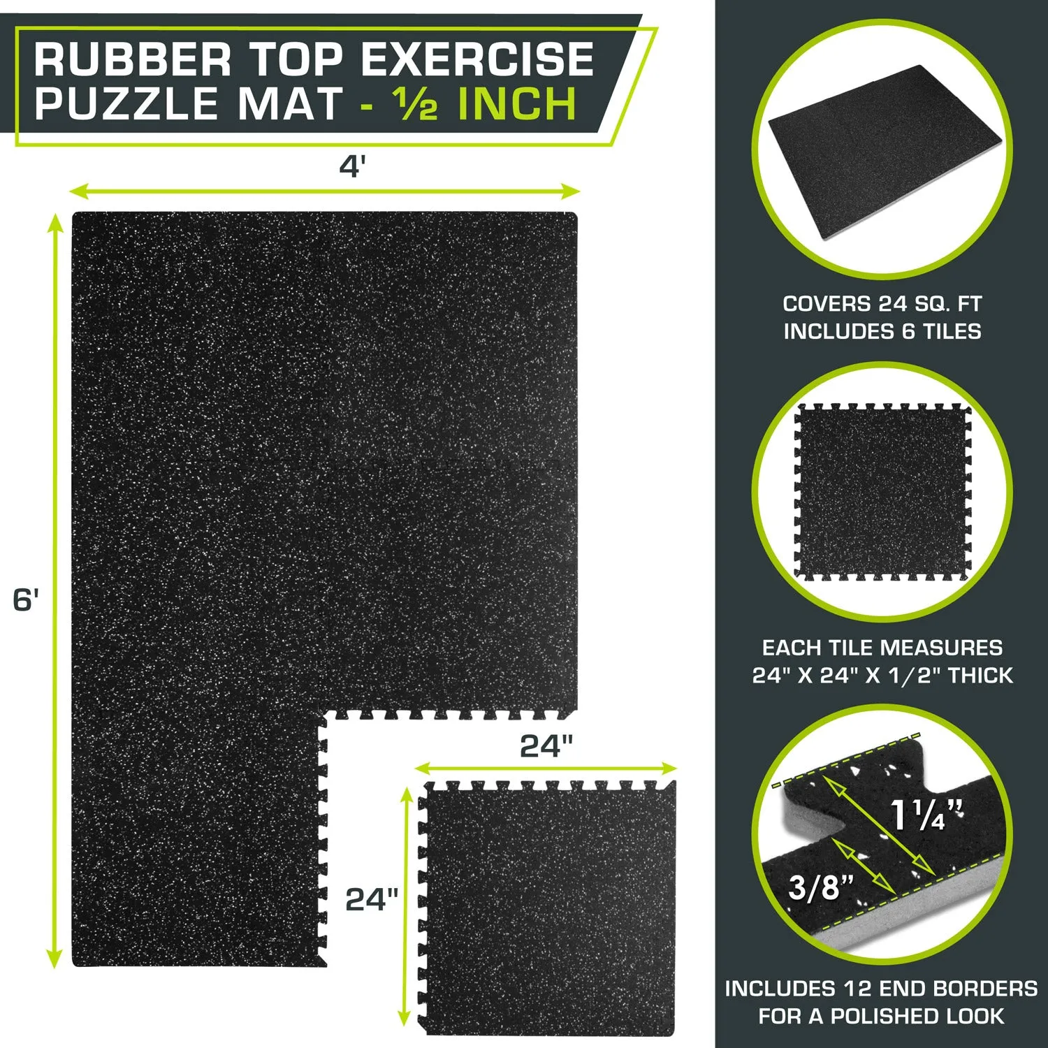 Rubber Top Exercise Puzzle Mat, 1/2-in