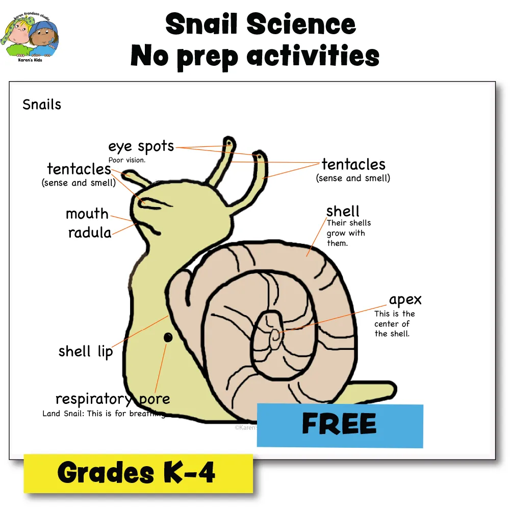 Science with Snails 2 Free Lessons and Worksheets Ready to Use (Karen's Kids)