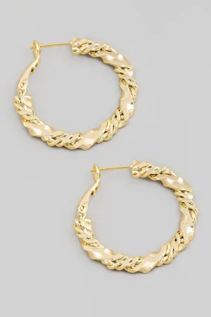 Serenity Charm Double Twist Chain Latch Hoop Earrings