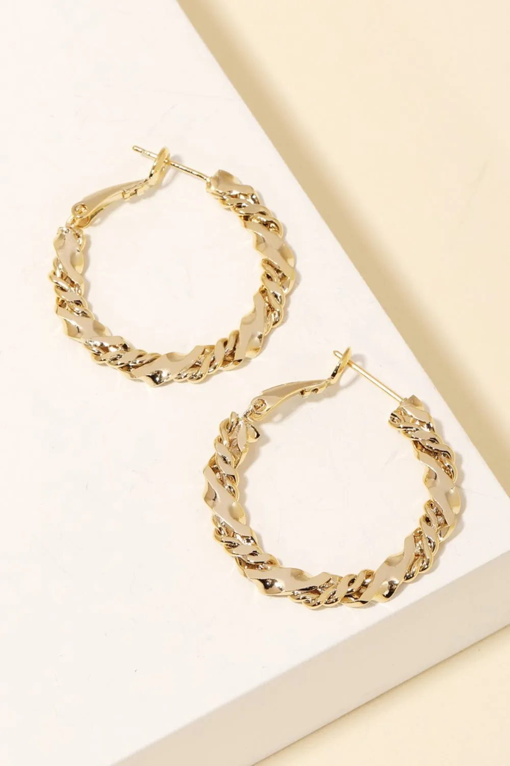 Serenity Charm Double Twist Chain Latch Hoop Earrings