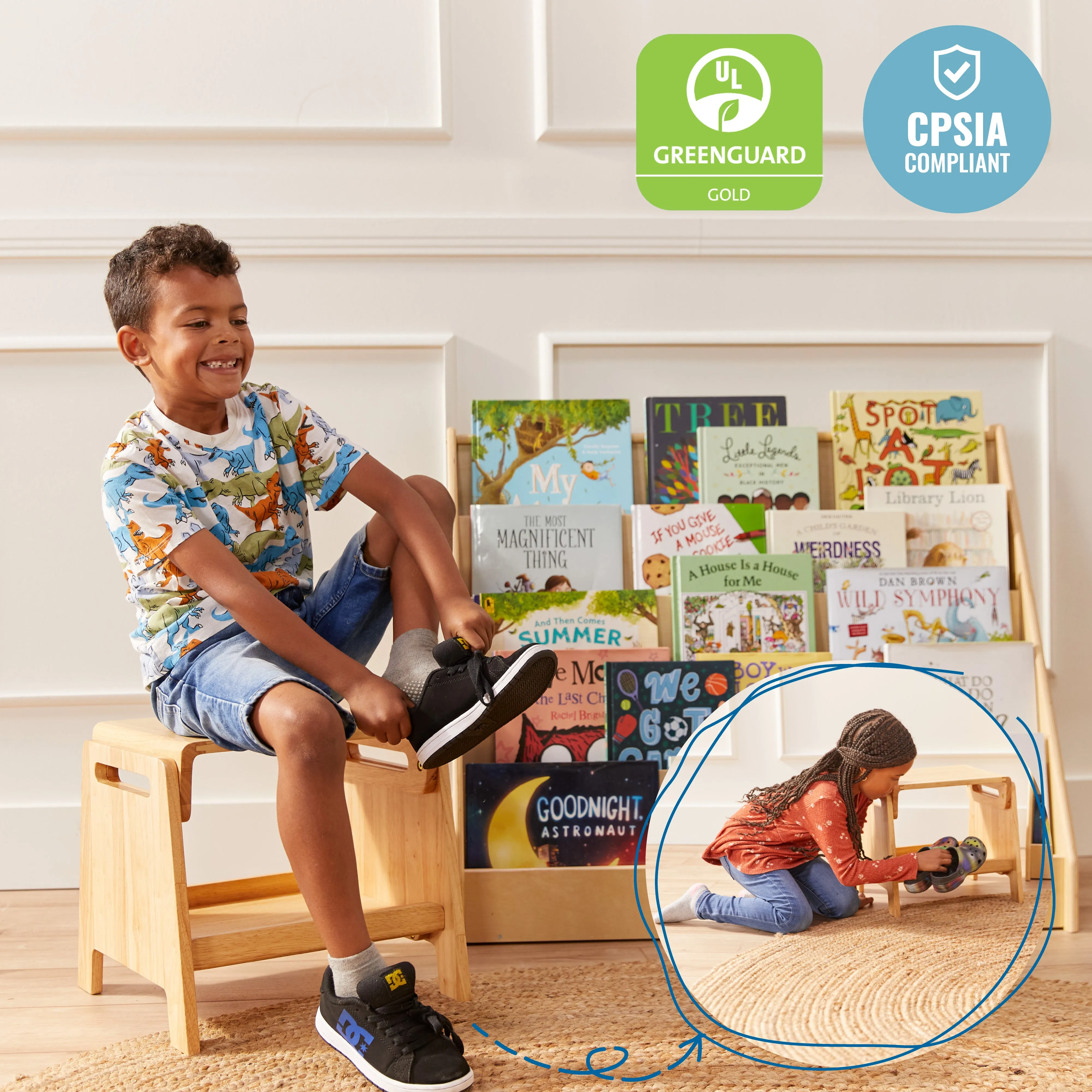 Sit or Step Stool, Kids Furniture, Natural