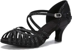 Sparkly Dance Shoes Black Rhinestone for Salsa Latin Bachata Dance