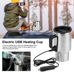 Stainless Steel Vehicle Heating Cup Electric Heating Car Kettle Camping Travel Coffee Milk Thermal Mug | Brodtica.com