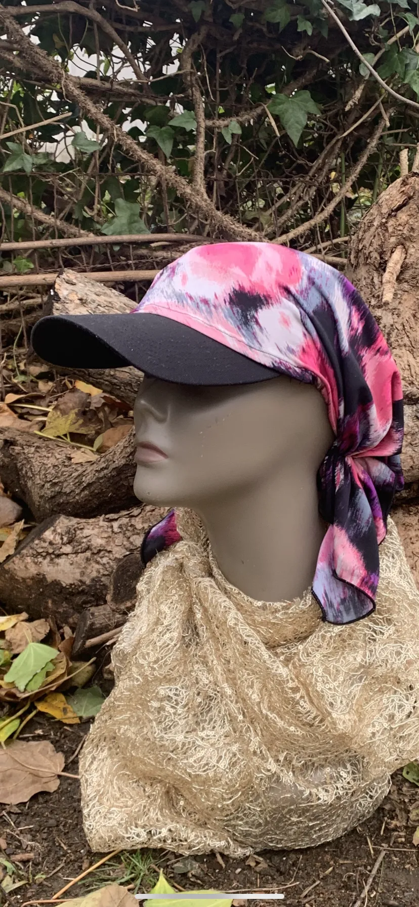 Sun Visor Head Scarf | Pink Black Grey White Lycra Lightweight Scarf For Women | Proudly Made in the USA By Uptown Girl Headwear