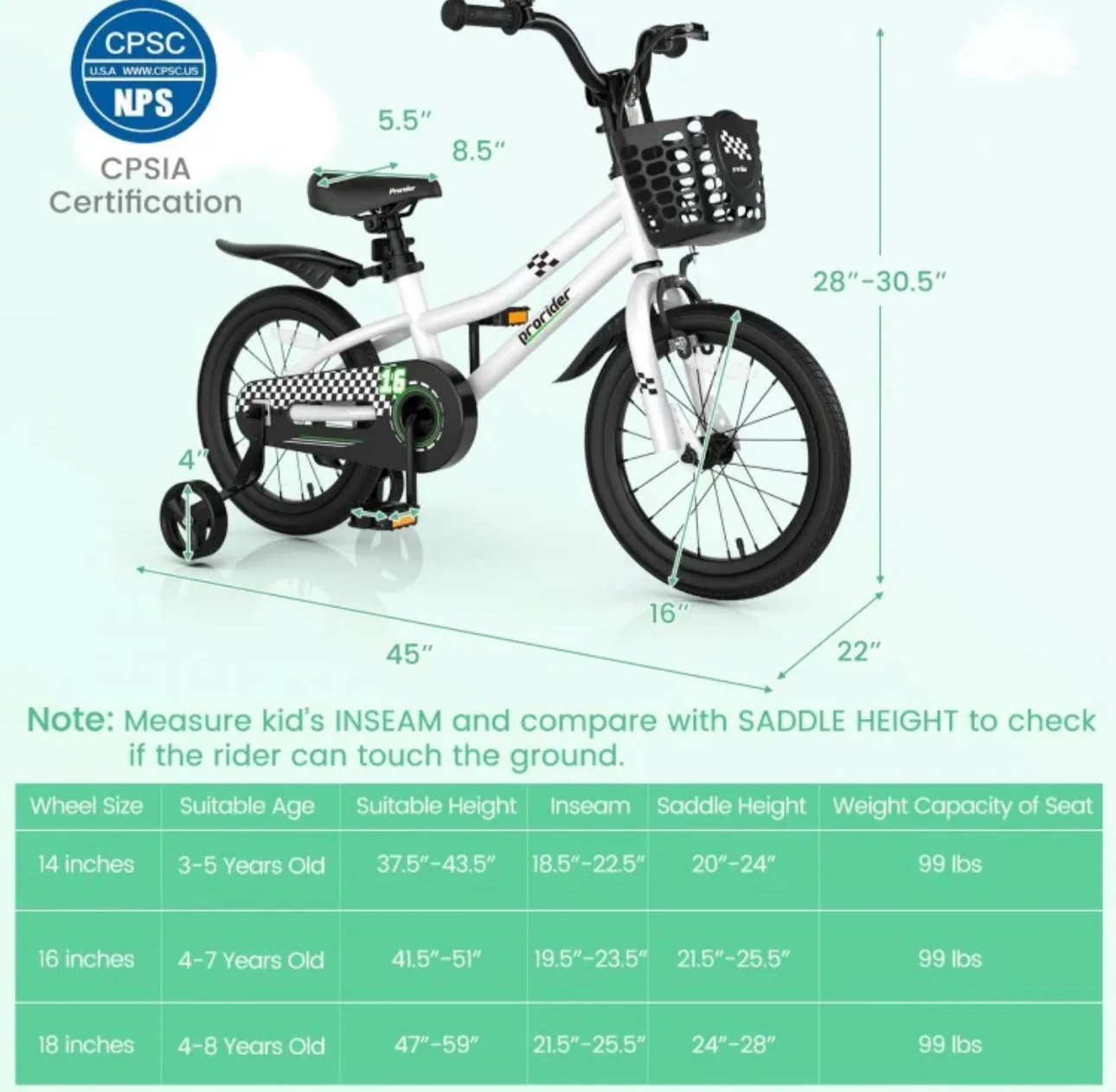 Super Cool Safe 16” Inch Kids Bicycle With Removable Training Wheels Ages 4-7 | Comes 95% Assembled | Bell | Seat Cover | Basket | Enclosed Chain