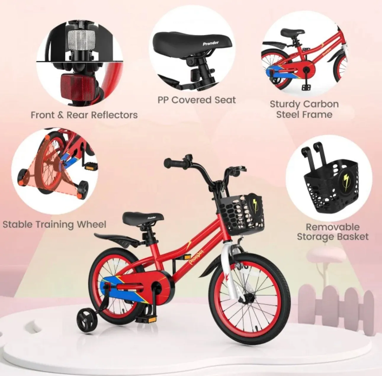 Super Cool Safe 16” Inch Kids Bicycle With Removable Training Wheels Ages 4-7 | Comes 95% Assembled | Bell | Seat Cover | Basket | Enclosed Chain