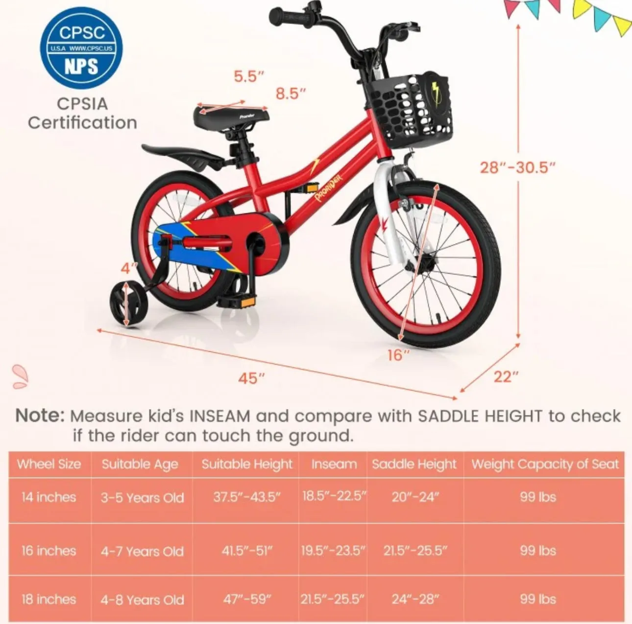 Super Cool Safe 16” Inch Kids Bicycle With Removable Training Wheels Ages 4-7 | Comes 95% Assembled | Bell | Seat Cover | Basket | Enclosed Chain