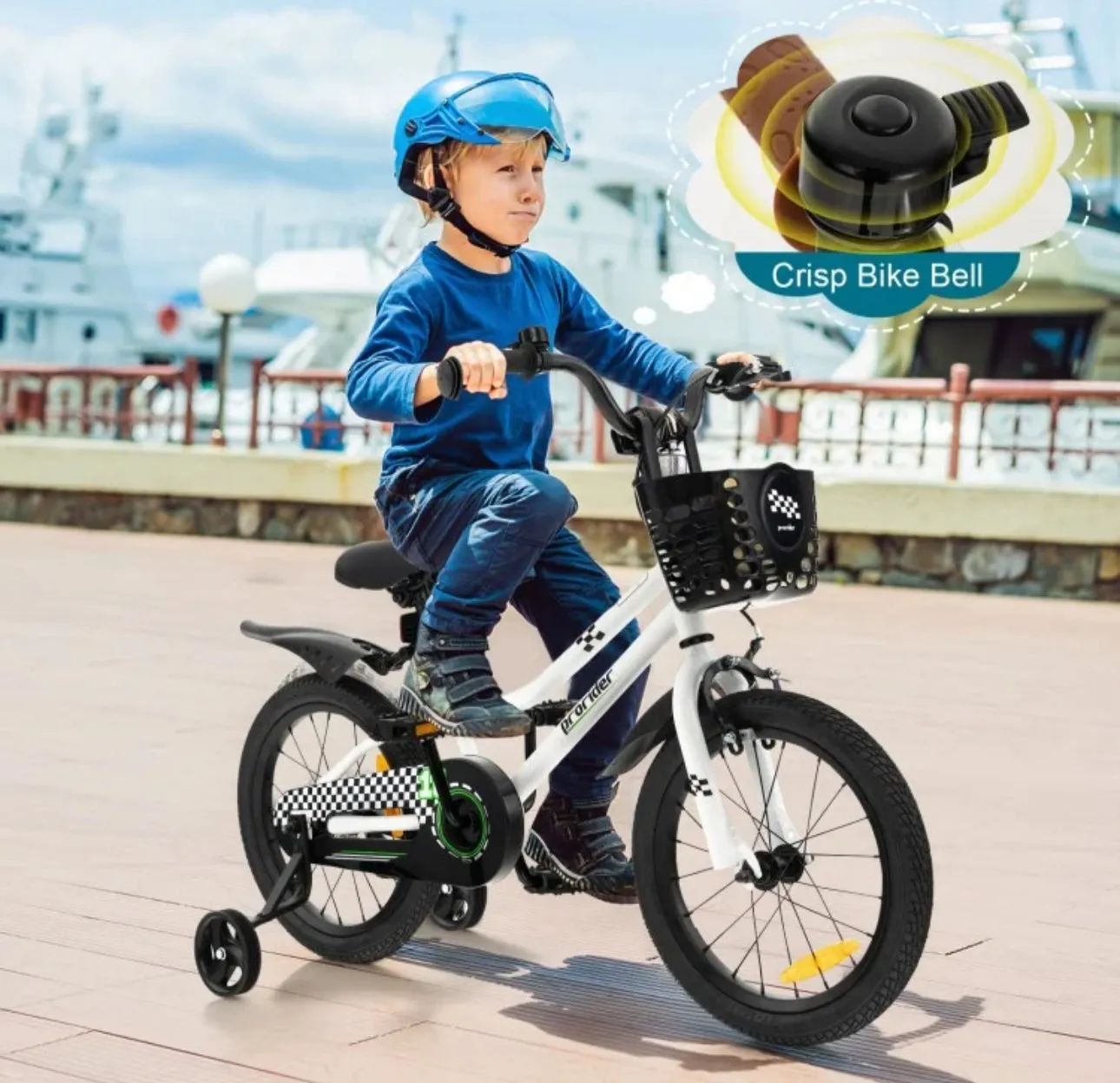 Super Cool Safe 16” Inch Kids Bicycle With Removable Training Wheels Ages 4-7 | Comes 95% Assembled | Bell | Seat Cover | Basket | Enclosed Chain