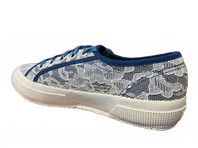 Superga 2750 synleacew sneakers in tela e pizzo S00C420 918 blu deep sea-white lace