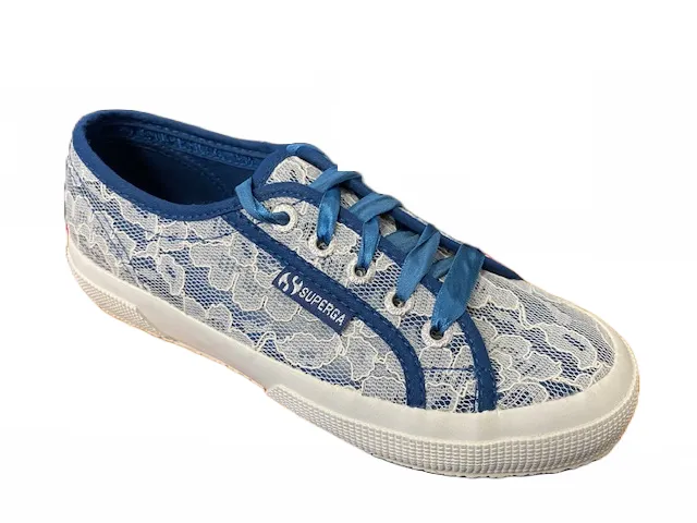 Superga 2750 synleacew sneakers in tela e pizzo S00C420 918 blu deep sea-white lace