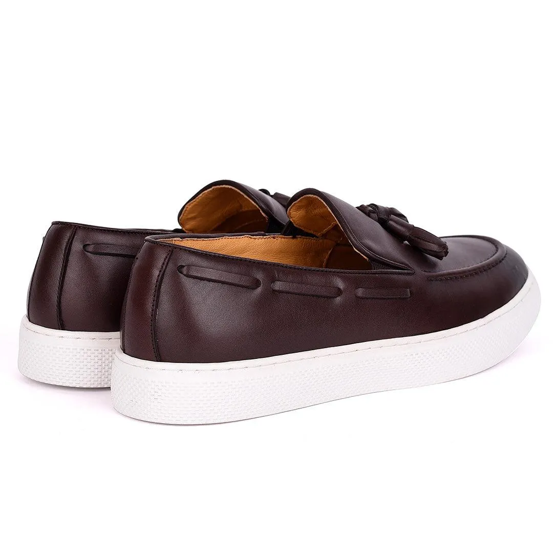 Terry Taylors Tassel With Side Lace Designed Brown Leather Sneaker Shoe