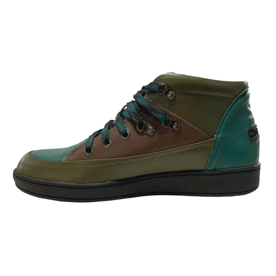 Travel Fox Men's Khaki Multi Green Leather Mid Top Sneakers 916103-181