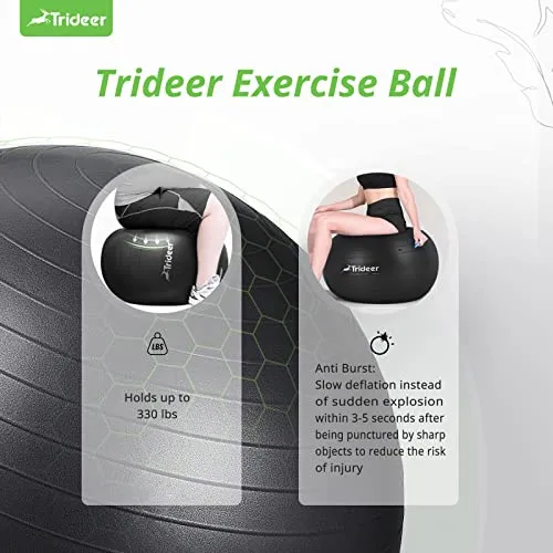 Trideer Extra Thick Yoga Ball Exercise Ball, 5 Sizes Ball Chair, Heavy Duty Swiss Ball for Balance, Stability, Pregnancy, Physical Therapy, Quick Pump Included (Black, S (38-45cm))