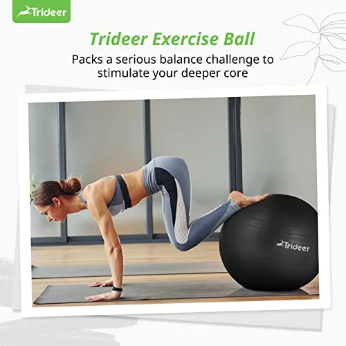 Trideer Extra Thick Yoga Ball Exercise Ball, 5 Sizes Ball Chair, Heavy Duty Swiss Ball for Balance, Stability, Pregnancy, Physical Therapy, Quick Pump Included (Black, S (38-45cm))