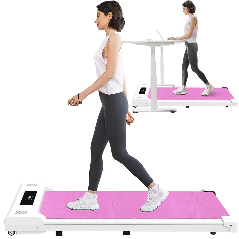 Undertable treadmill, walking mat, portable jogger with remote LED display (265 pounds) - pink