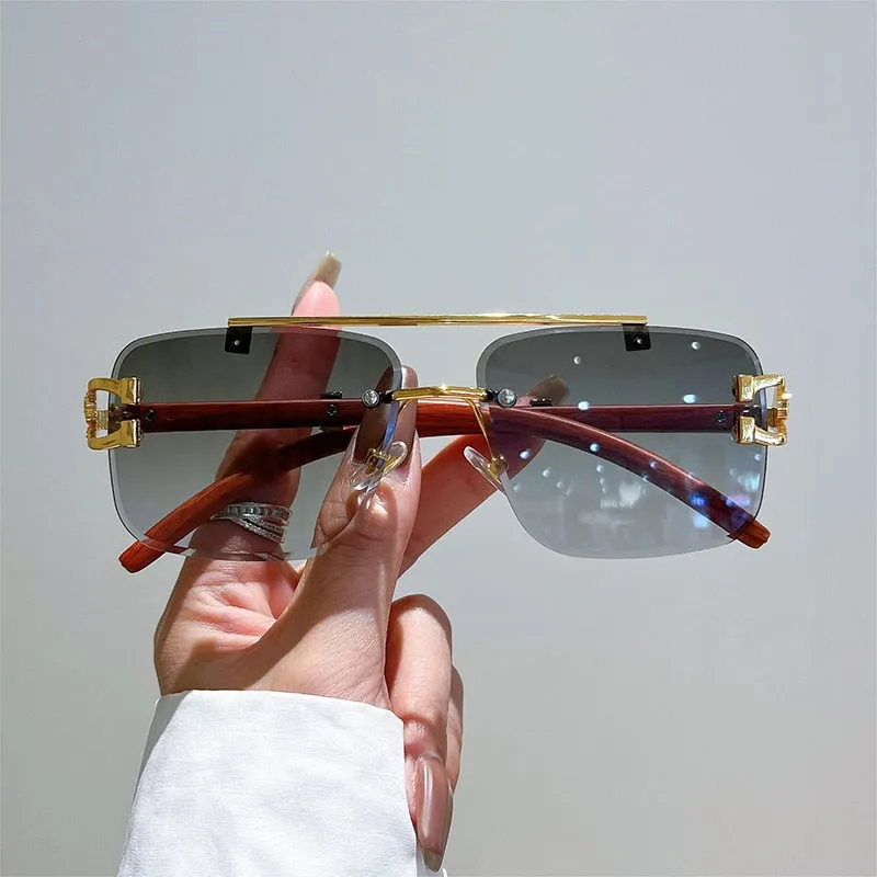 Unisex Oversized Rimless Gradient Double Bridge Retro Sunglasses