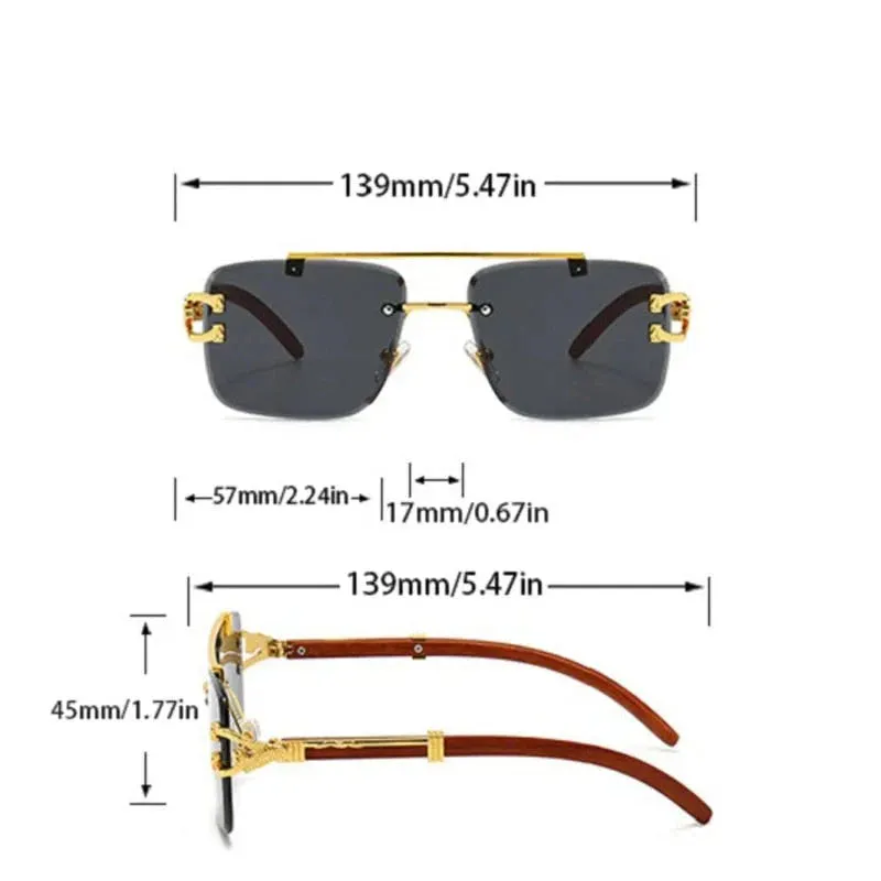 Unisex Oversized Rimless Gradient Double Bridge Retro Sunglasses