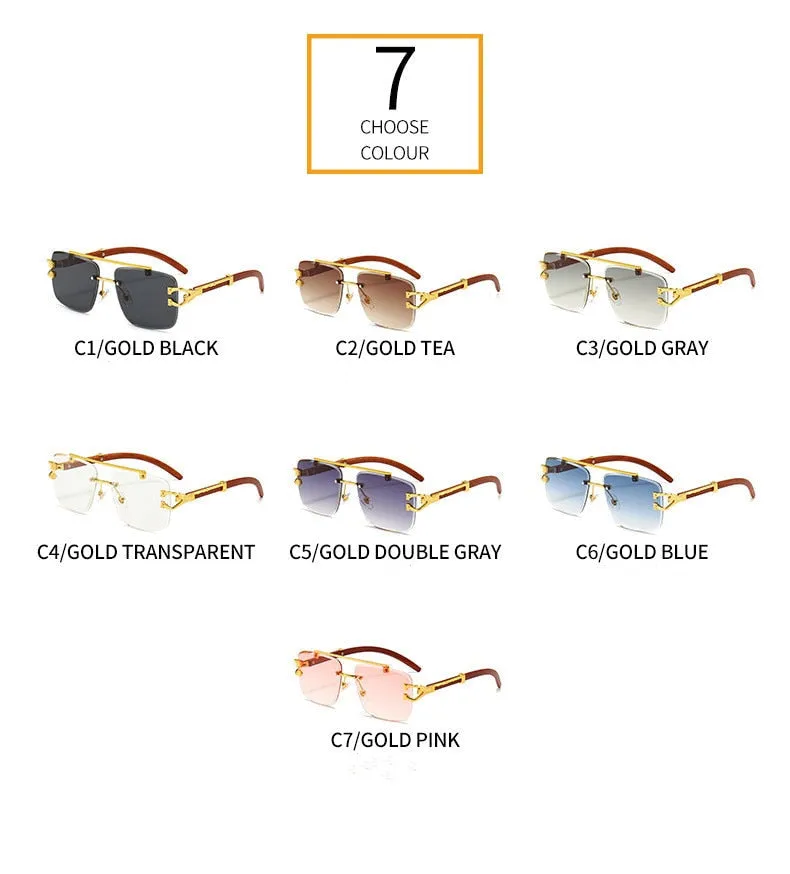 Unisex Oversized Rimless Gradient Double Bridge Retro Sunglasses