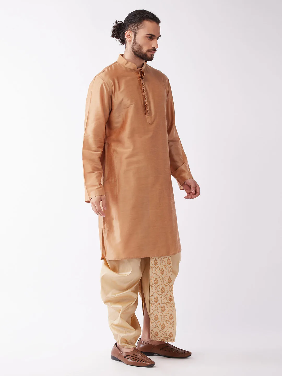 VASTRAMAY Men's Rose Gold Embroidered Kurta