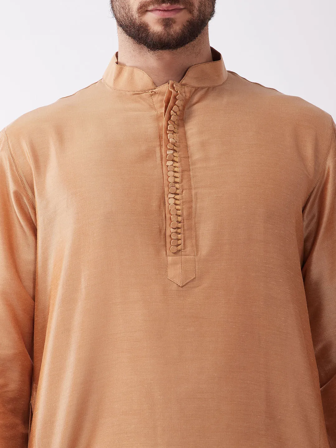 VASTRAMAY Men's Rose Gold Embroidered Kurta