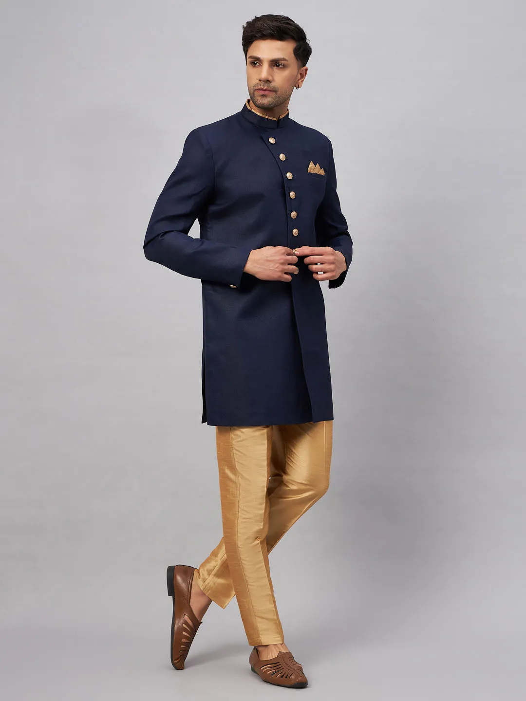 VASTRAMAY Navy Blue Indo Western Set