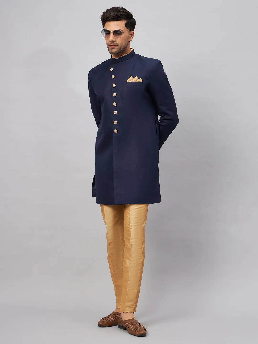 VASTRAMAY Navy Blue Indo Western Set