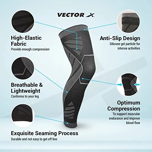 Vector X Long Knee Sleeve with Anti Slip (Small), Multicolor (L)