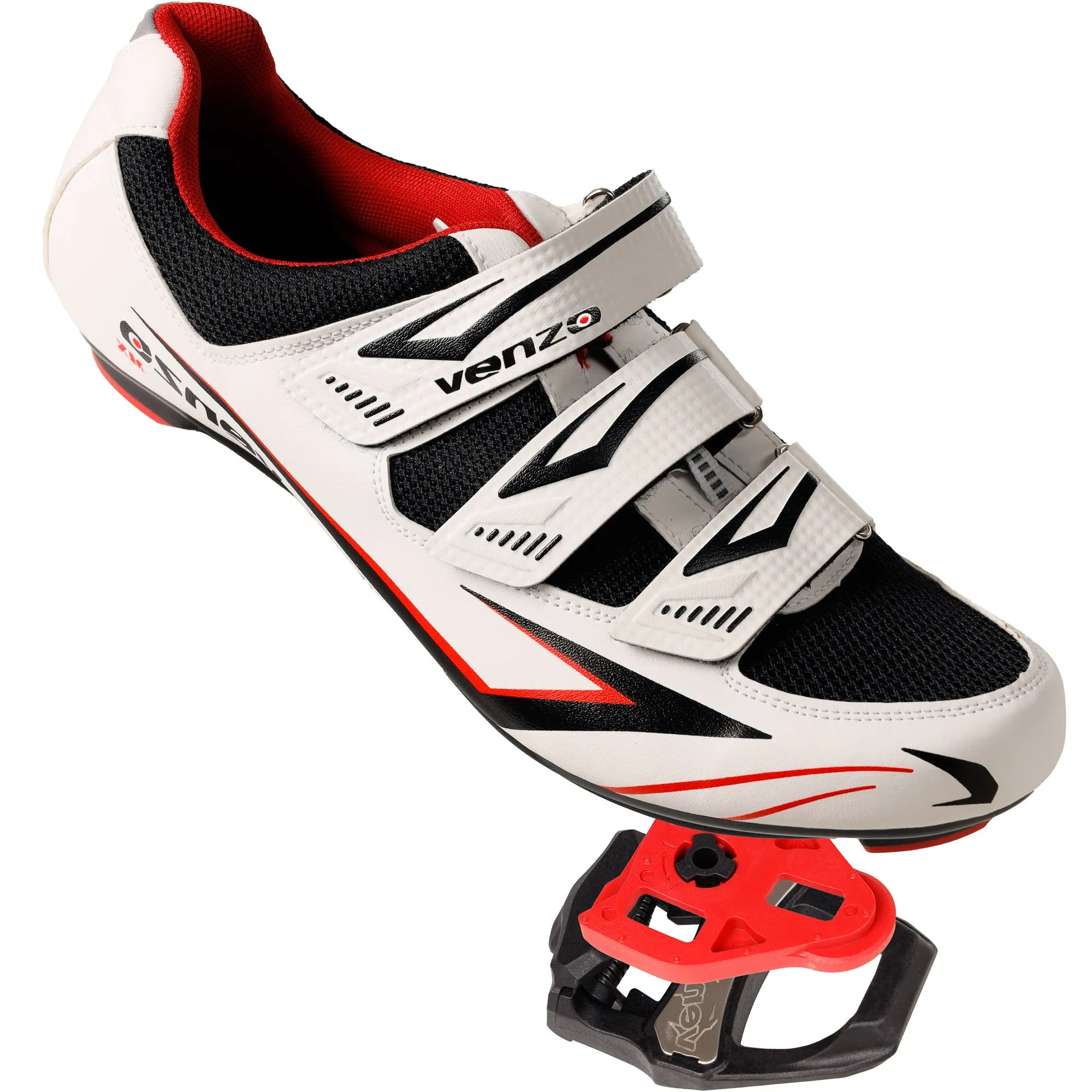 Venzo Bicycle Men’s Road Cycling Riding Shoes - With Bike Clipless Sealed Bearing LOOK Delta Compatible Pedals & 9 Degree Float Cleats