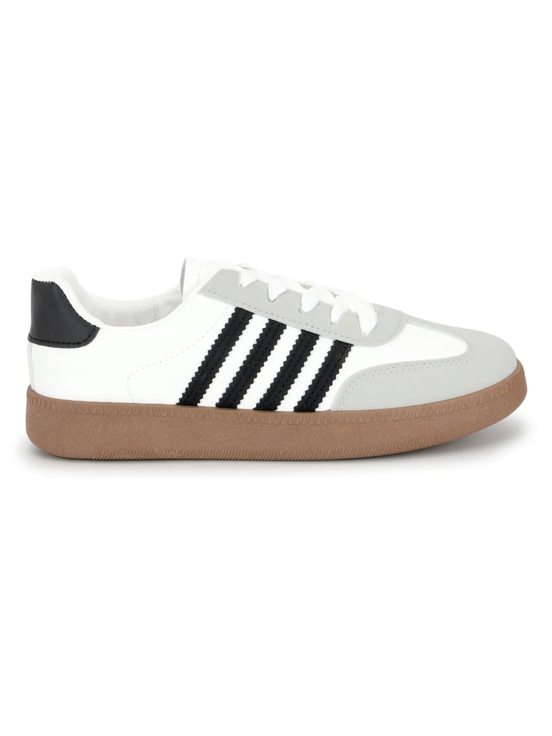 White Black PU Stylish Lace-Up Sneakers (TC-RS3654-WHTBLK)