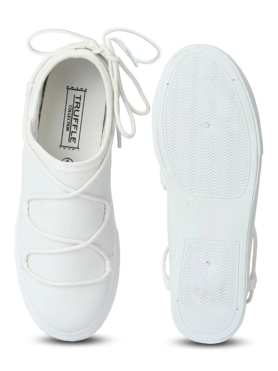 White Platform Laced Slip-On Sneakers