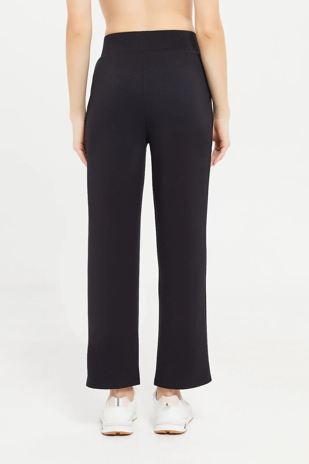 Women Black Active Pant With Pocket