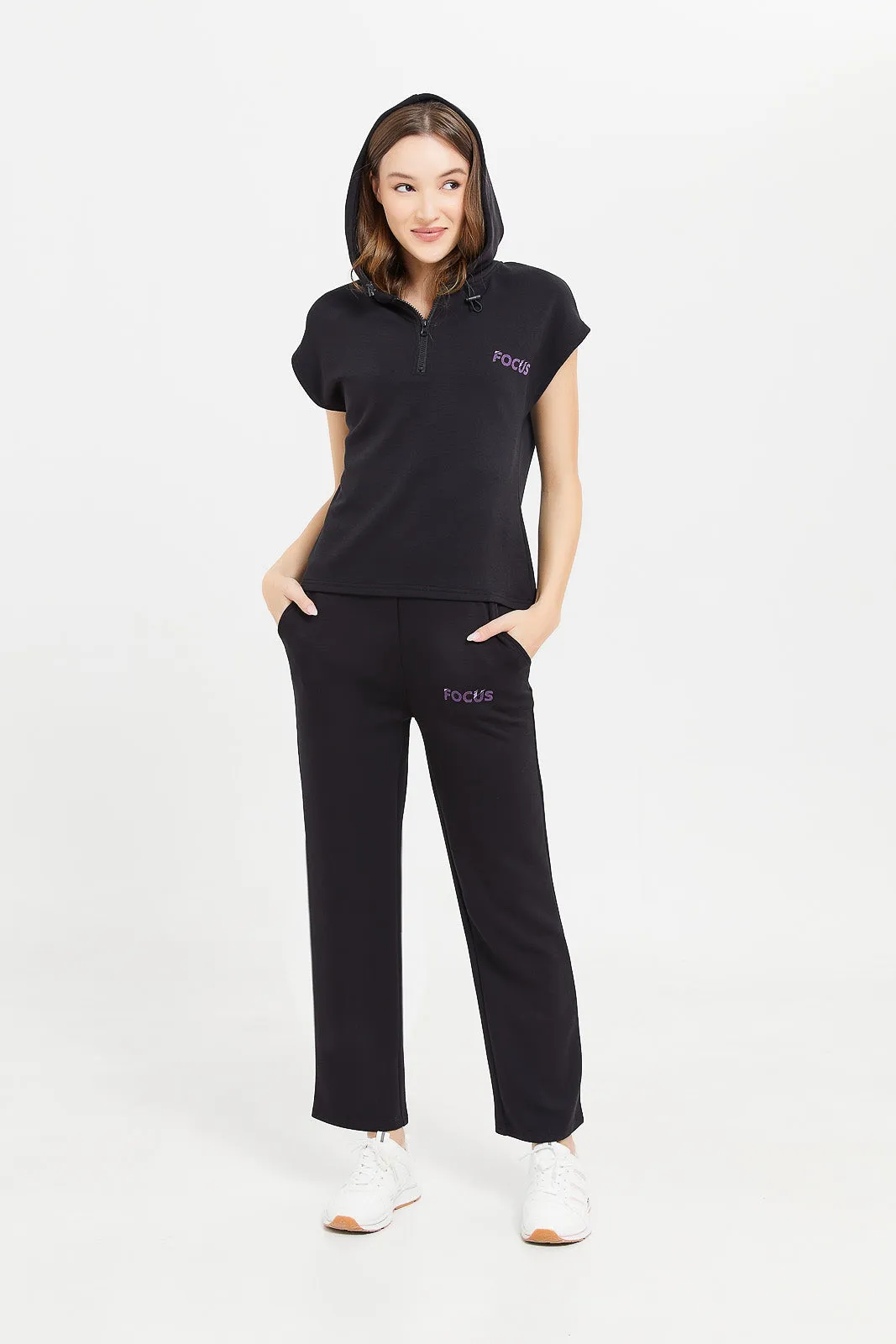 Women Black Active Pant With Pocket