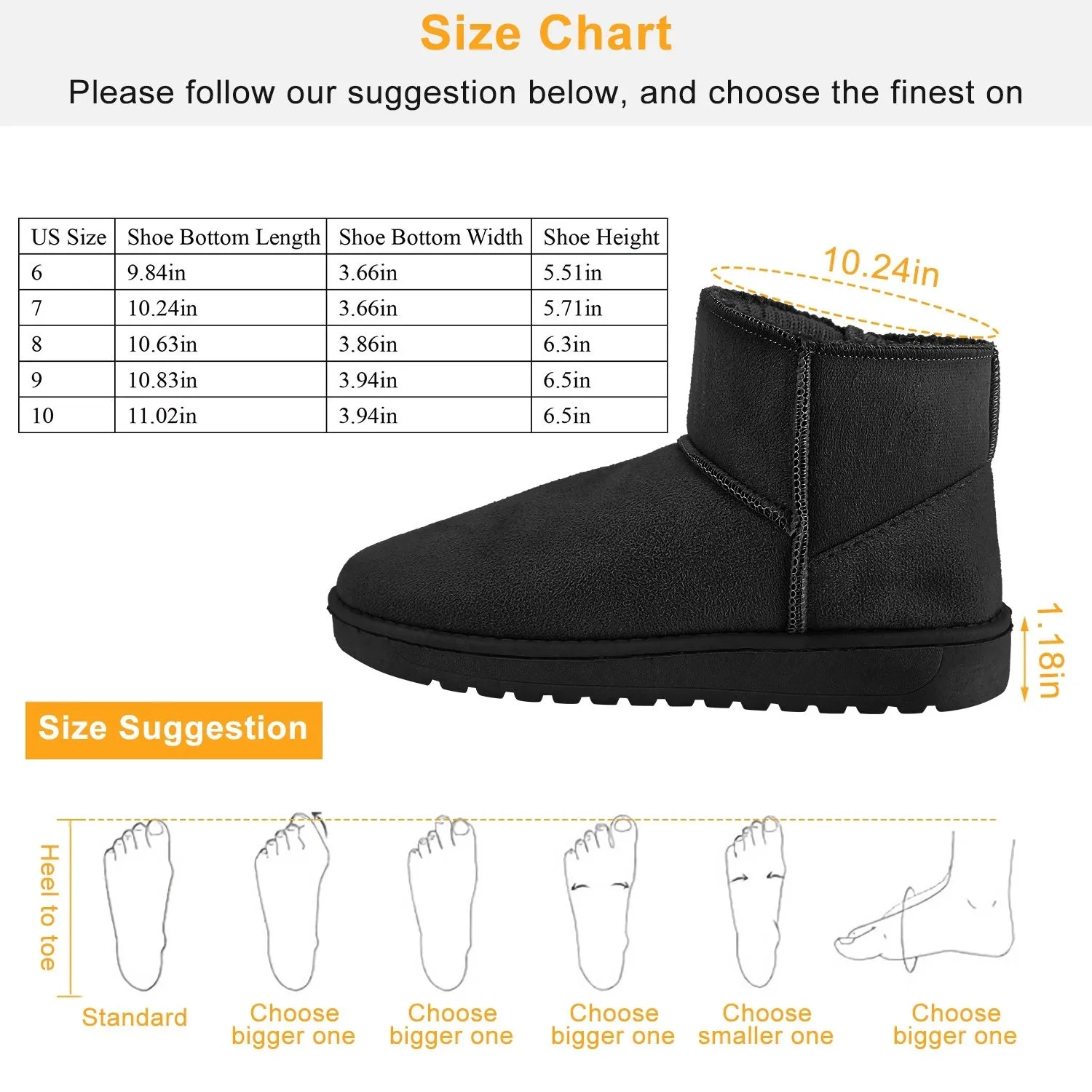 Women Lady Snow Boots Suede Mid-Calf Boot Shoe Short Plush Warm Lining Shoes