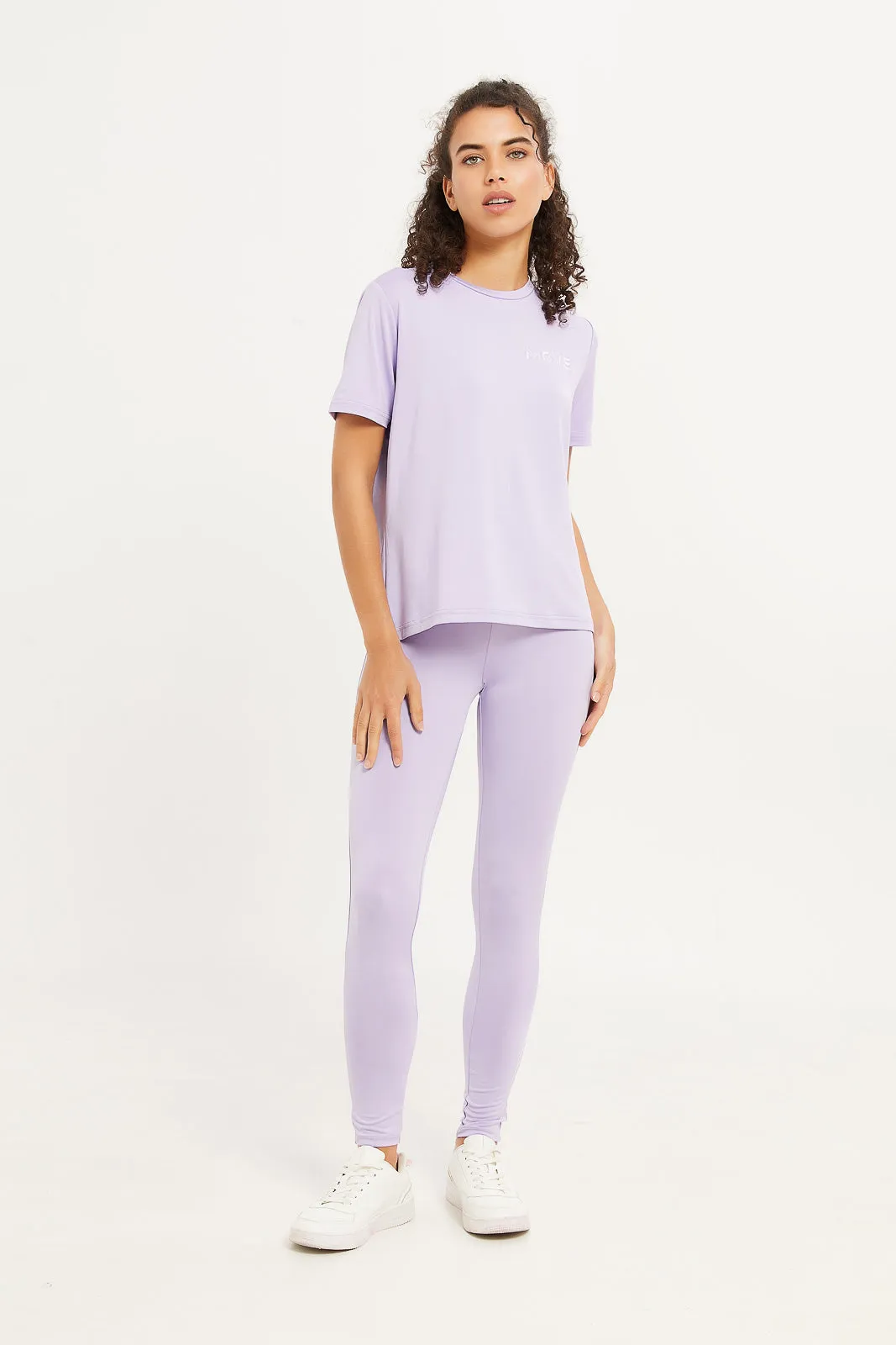 Women Lilac Placement Print Active Pant