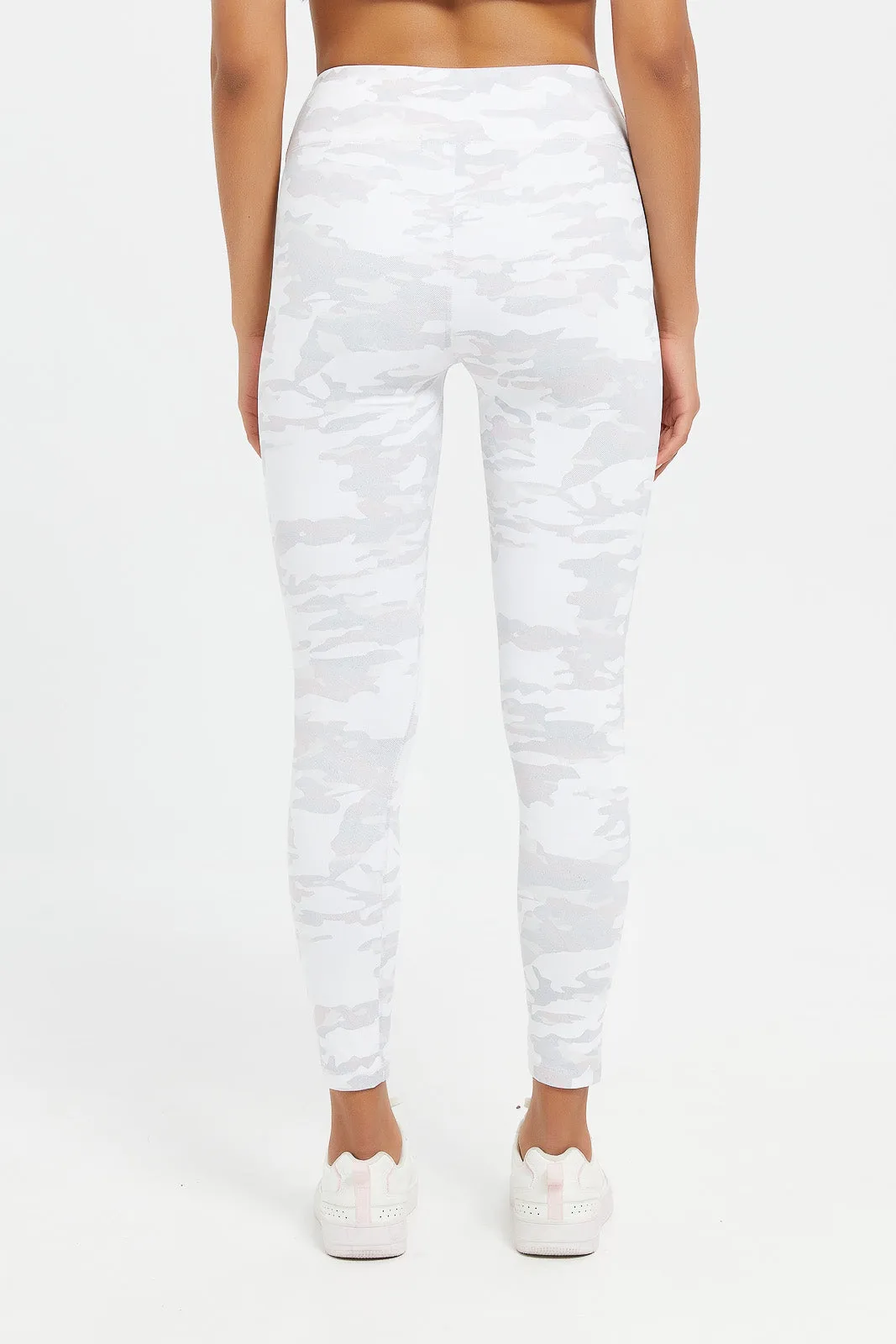 Women White Printed Active Legging