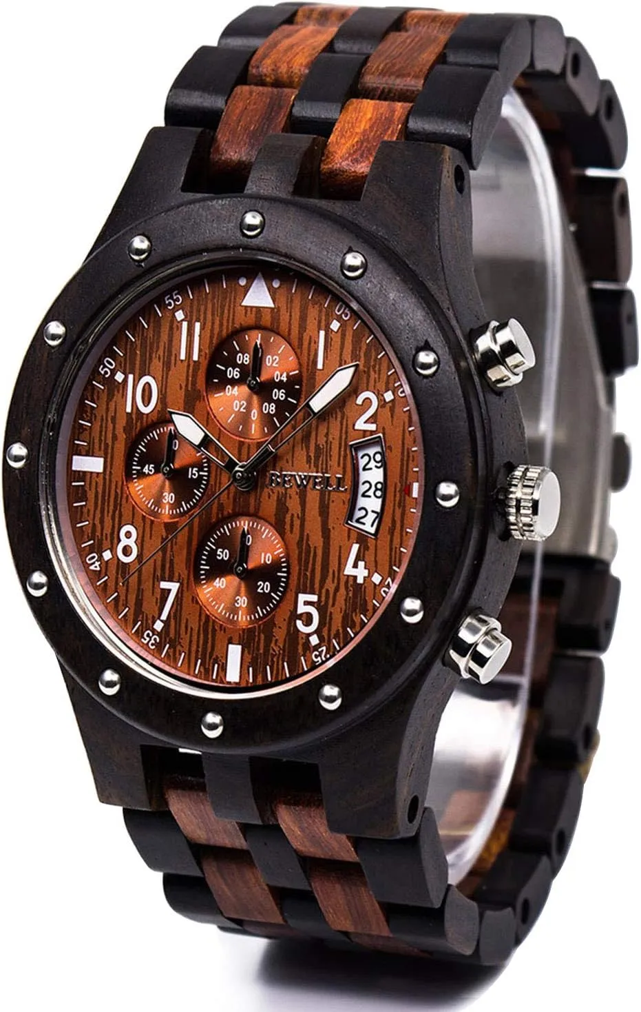 Wooden Watch Quartz Analog Movement Date Wristwatch for Men