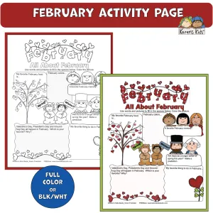 Worksheet February Fun Activity Page (Karen's Kids Printables)